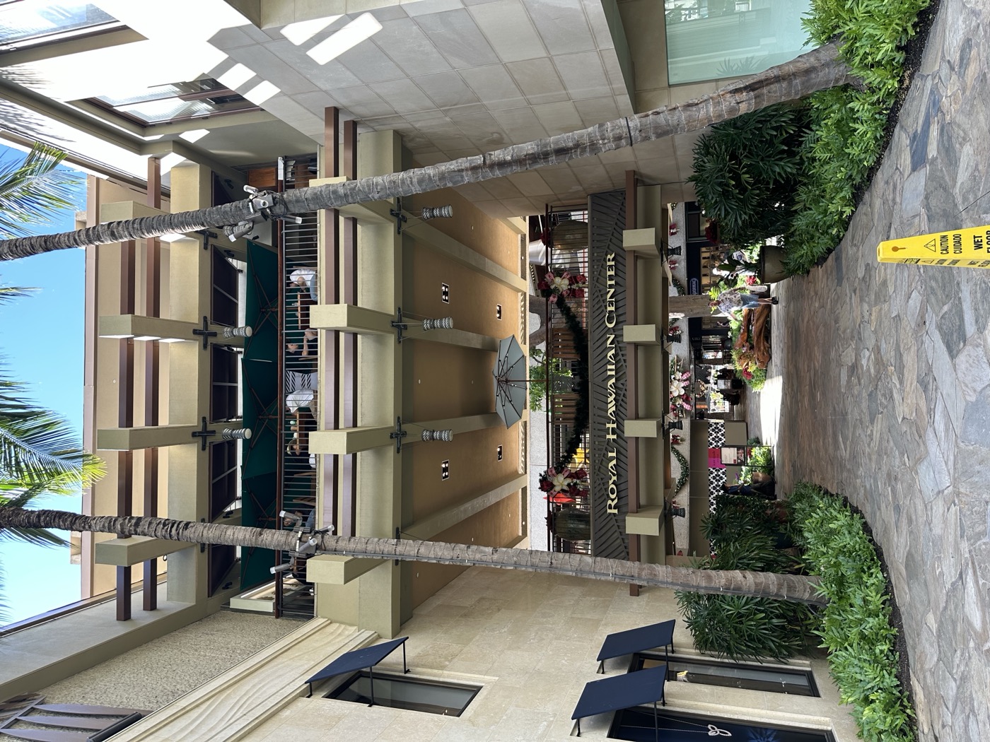 Royal Hawaiian Center storefronts and open-air pedestrian walkway in Waikiki